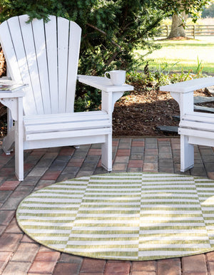Green 4' 1 x 4' 1 Outdoor Striped Round Area Rug Weather Resistant for Patio, Deck, Terrace, Balcony, Porch Geometric Pattern Waterproof Carpet for Sale at Rug Engine