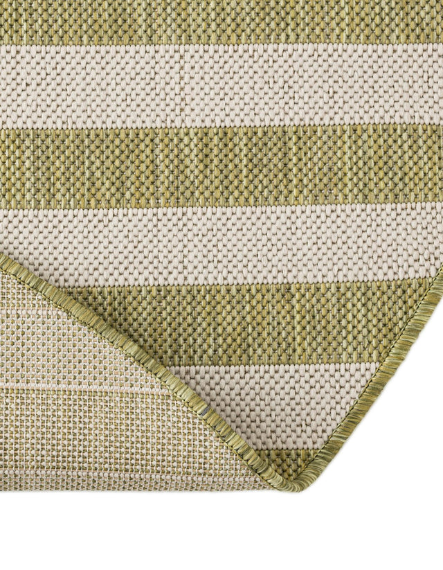 Green 5' 3 x 5' 3 Outdoor Striped Round Area Rug Weather Resistant for Patio, Deck, Terrace, Balcony, Porch Geometric Pattern Waterproof Carpet for Sale at Rug Engine