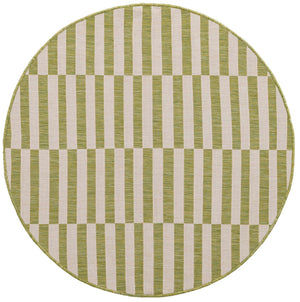 Green 4' 1 x 4' 1 Outdoor Striped Round Area Rug Weather Resistant for Patio, Deck, Terrace, Balcony, Porch Geometric Pattern Waterproof Carpet for Sale at Rug Engine