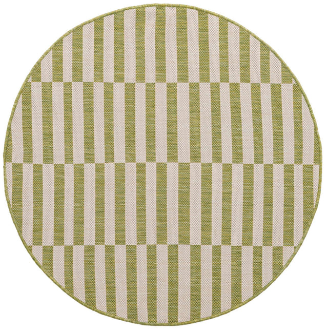 Green 4' 1 x 4' 1 Outdoor Striped Round Area Rug Weather Resistant for Patio, Deck, Terrace, Balcony, Porch Geometric Pattern Waterproof Carpet for Sale at Rug Engine