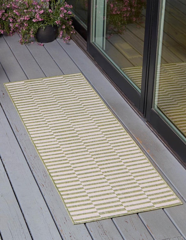 Green 2' x 6' 1 Outdoor Striped Runner Area Rug Weather Resistant for Patio, Deck, Terrace, Balcony, Porch Geometric Pattern Waterproof Carpet for Sale at Rug Engine