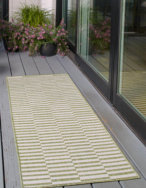 Green 2' x 6' 1 Outdoor Striped Runner Area Rug Weather Resistant for Patio, Deck, Terrace, Balcony, Porch Geometric Pattern Waterproof Carpet for Sale at Rug Engine