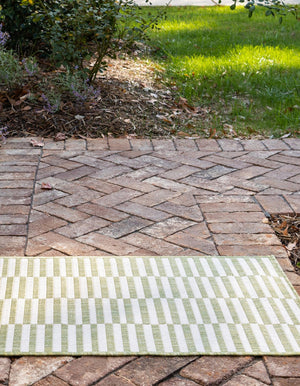 Green 2' x 6' 1 Outdoor Striped Runner Area Rug Weather Resistant for Patio, Deck, Terrace, Balcony, Porch Geometric Pattern Waterproof Carpet for Sale at Rug Engine