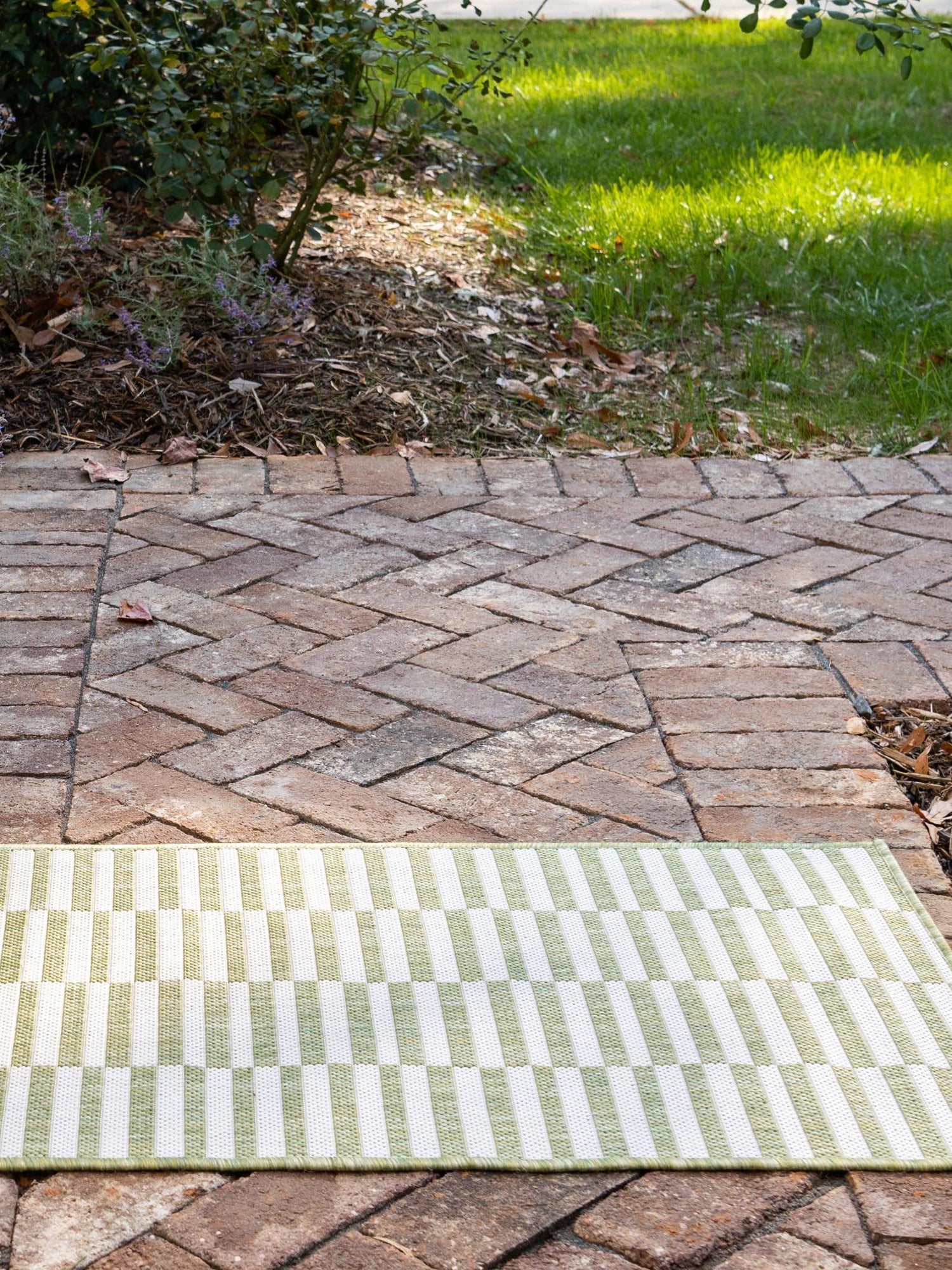 Green 2' 7 x 10' Outdoor Striped Runner Area Rug Weather Resistant for Patio, Deck, Terrace, Balcony, Porch Geometric Pattern Waterproof Carpet for Sale at Rug Engine