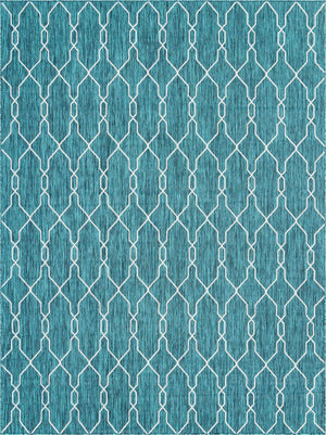 Teal 9' x 12' Outdoor Trellis Rectangle Area Rug Weather Resistant for Patio, Deck, Terrace, Balcony, Porch Geometric Design Water Safe Outside Carpet for Sale at Rug Engine