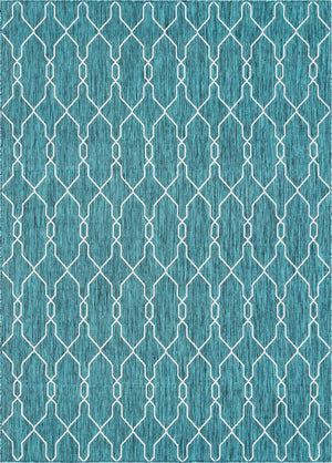 Teal 7' 10 x 11' Outdoor Trellis Rectangle Area Rug Weather Resistant for Patio, Deck, Terrace, Balcony, Porch Geometric Design Water Safe Outside Carpet for Sale at Rug Engine