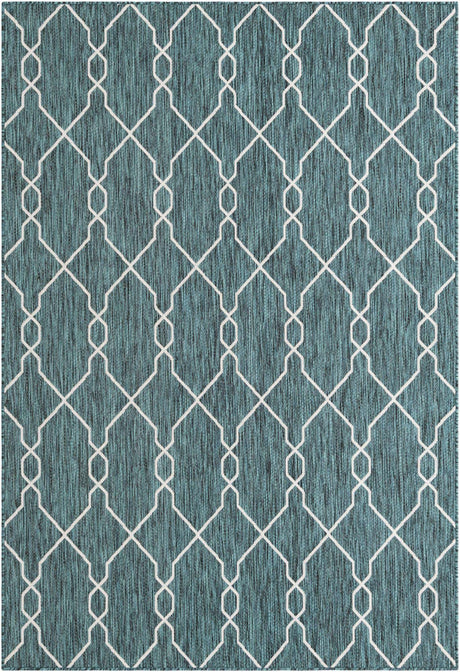 Teal 6' 1 x 9' Outdoor Trellis Rectangle Rug