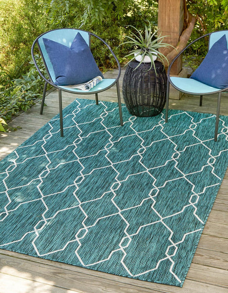 Teal 6' 1 x 9' Outdoor Trellis Rectangle Rug