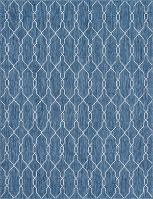Blue 9' x 12' Outdoor Trellis Rectangle Area Rug Weather Resistant for Patio, Deck, Terrace, Balcony, Porch Geometric Design Water Safe Outside Carpet for Sale at Rug Engine