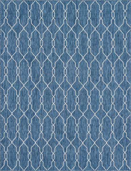 Blue 9' x 12' Outdoor Trellis Rectangle Area Rug Weather Resistant for Patio, Deck, Terrace, Balcony, Porch Geometric Design Water Safe Outside Carpet for Sale at Rug Engine