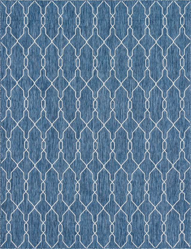 Blue 9' x 12' Outdoor Trellis Rectangle Area Rug Weather Resistant for Patio, Deck, Terrace, Balcony, Porch Geometric Design Water Safe Outside Carpet for Sale at Rug Engine