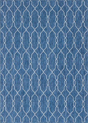 Blue 7' 10 x 11' Outdoor Trellis Rectangle Area Rug Weather Resistant for Patio, Deck, Terrace, Balcony, Porch Geometric Design Water Safe Outside Carpet for Sale at Rug Engine