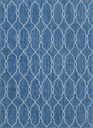 Blue 7' 1 x 10' Outdoor Trellis Rectangle Area Rug Weather Resistant for Patio, Deck, Terrace, Balcony, Porch Geometric Design Water Safe Outside Carpet for Sale at Rug Engine