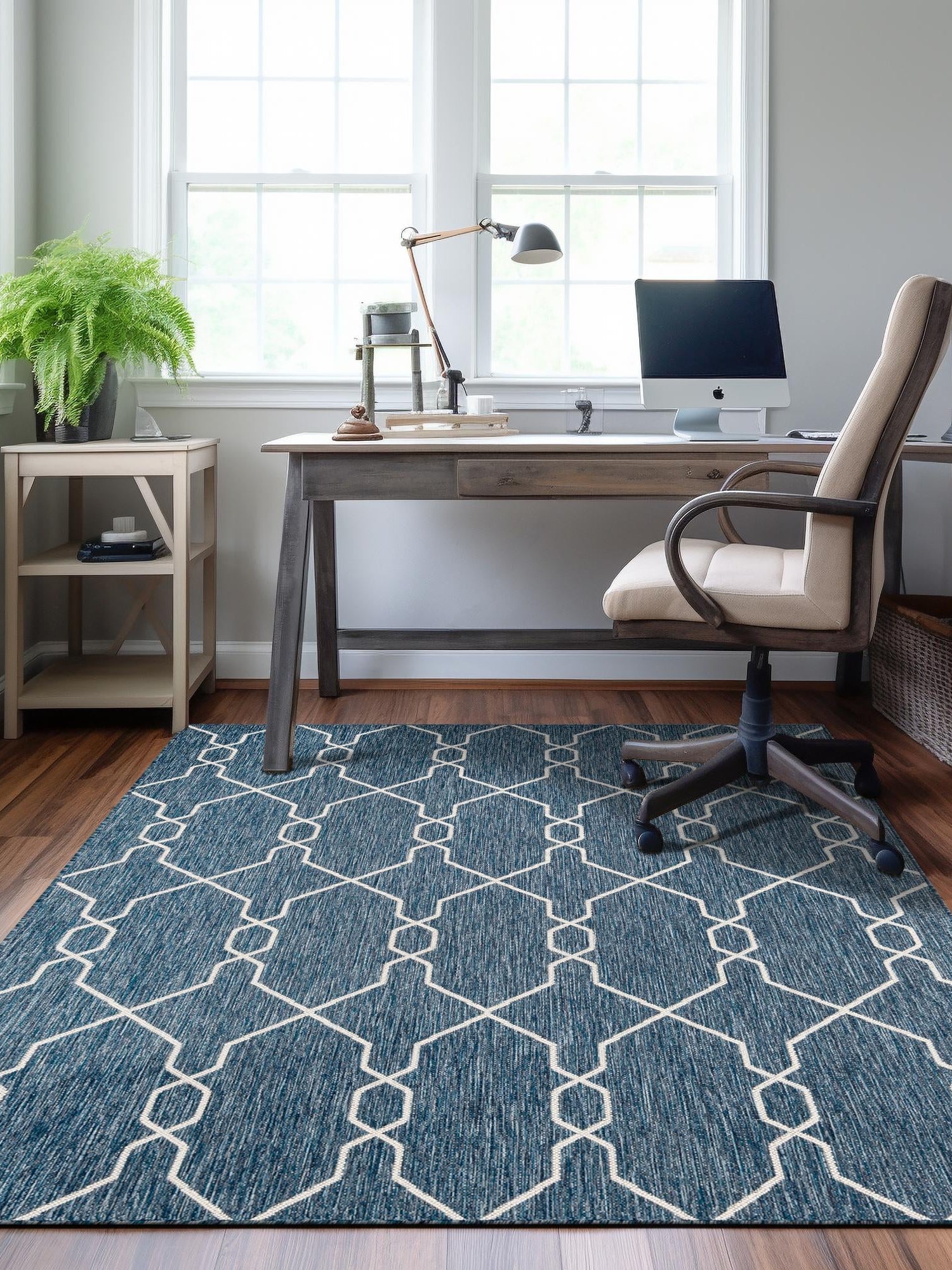 Blue 9' x 12' Outdoor Trellis Rectangle Area Rug Weather Resistant for Patio, Deck, Terrace, Balcony, Porch Geometric Design Water Safe Outside Carpet for Sale at Rug Engine