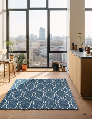 Blue 7' 10 x 11' Outdoor Trellis Rectangle Area Rug Weather Resistant for Patio, Deck, Terrace, Balcony, Porch Geometric Design Water Safe Outside Carpet for Sale at Rug Engine