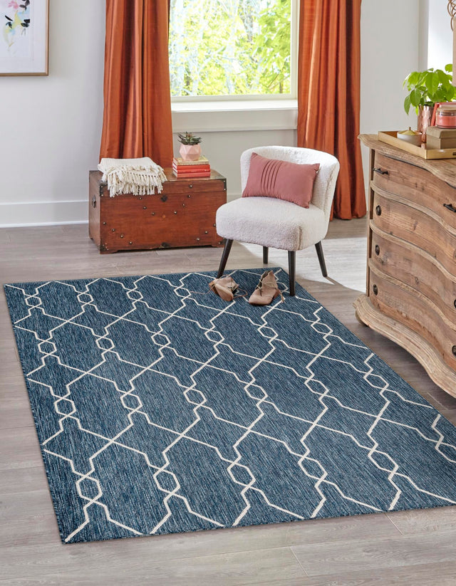 Blue 7' 1 x 10' Outdoor Trellis Rectangle Area Rug Weather Resistant for Patio, Deck, Terrace, Balcony, Porch Geometric Design Water Safe Outside Carpet for Sale at Rug Engine