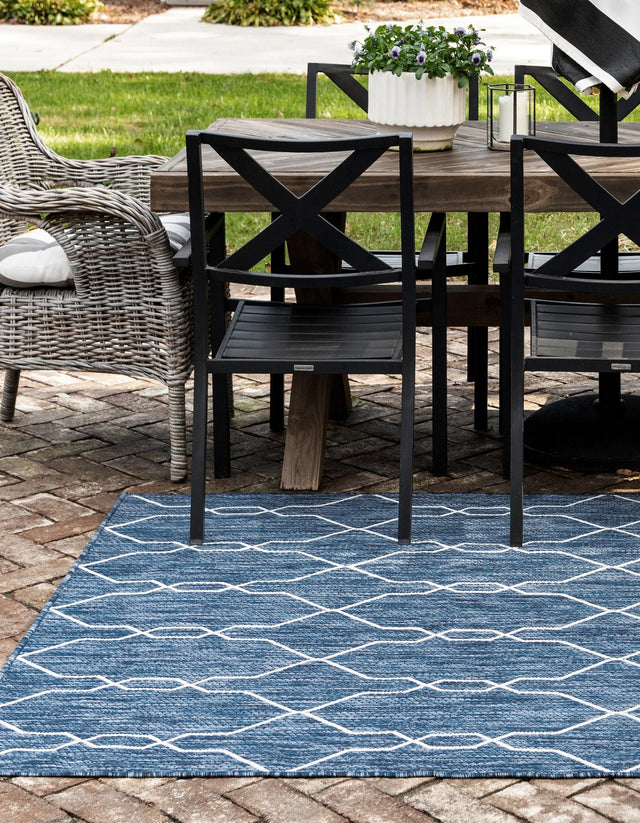 Blue 4' 1 x 6' 1 Outdoor Trellis Rectangle Area Rug Weather Resistant for Patio, Deck, Terrace, Balcony, Porch Geometric Design Water Safe Outside Carpet for Sale at Rug Engine