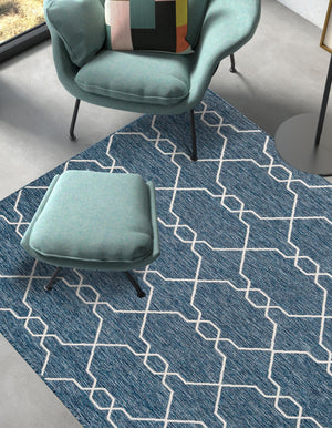 Blue 5' 3 x 8' Outdoor Trellis Rectangle Area Rug Weather Resistant for Patio, Deck, Terrace, Balcony, Porch Geometric Design Water Safe Outside Carpet for Sale at Rug Engine