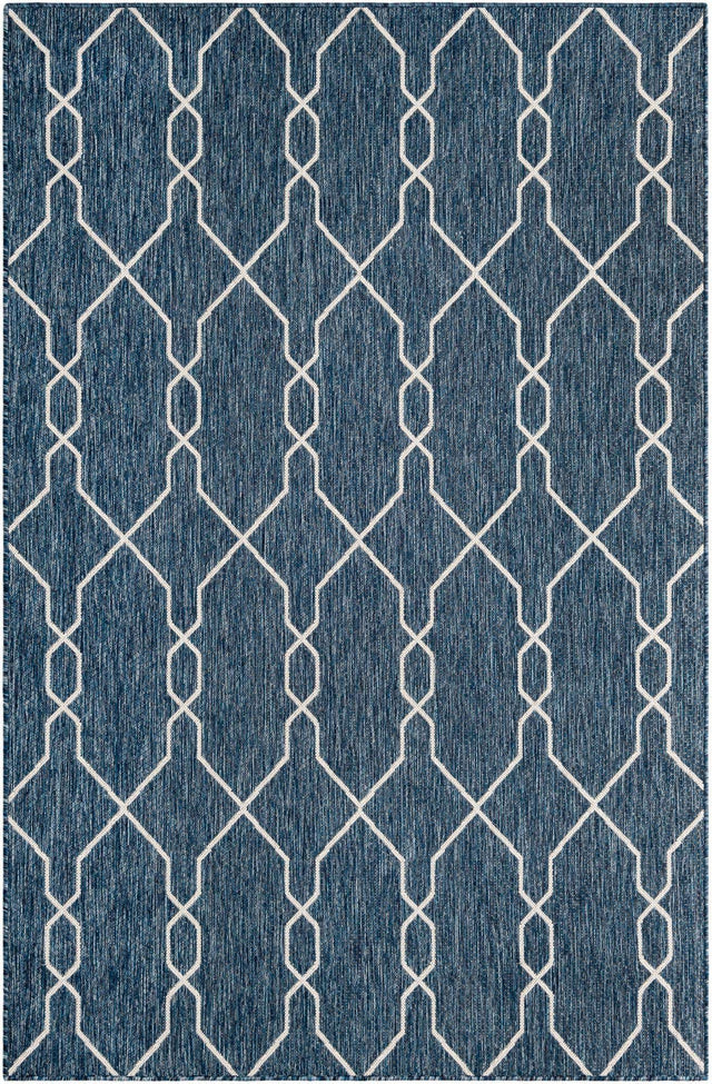 Blue 5' 3 x 8' Outdoor Trellis Rectangle Area Rug Weather Resistant for Patio, Deck, Terrace, Balcony, Porch Geometric Design Water Safe Outside Carpet for Sale at Rug Engine