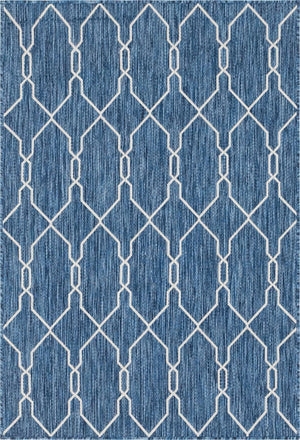 Blue 4' 1 x 6' 1 Outdoor Trellis Rectangle Area Rug Weather Resistant for Patio, Deck, Terrace, Balcony, Porch Geometric Design Water Safe Outside Carpet for Sale at Rug Engine