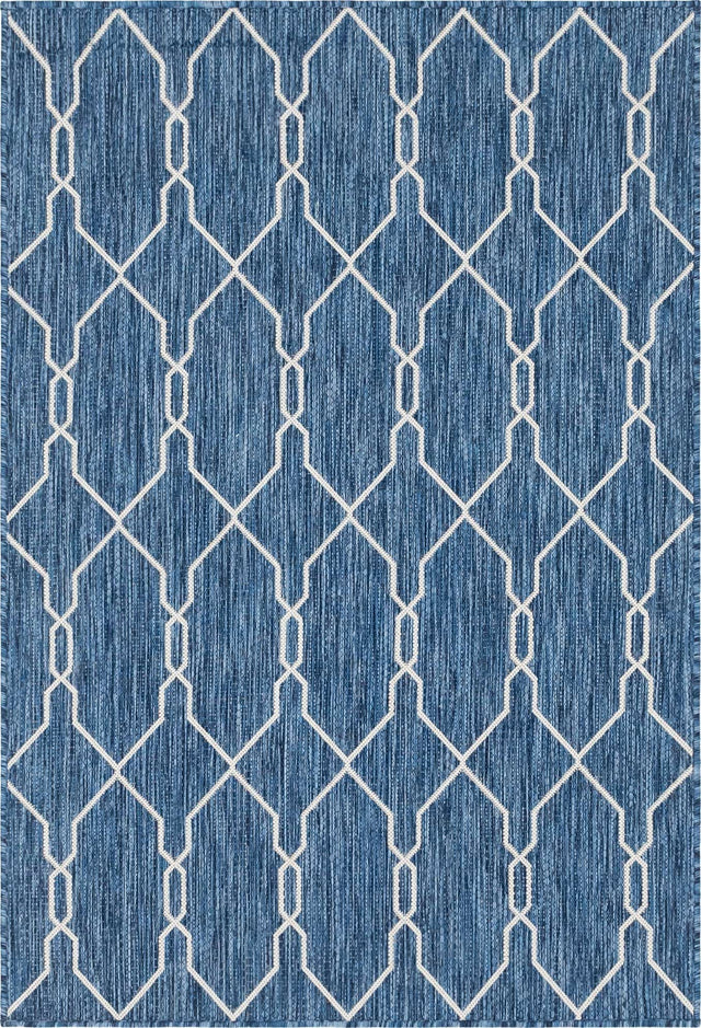 Blue 4' 1 x 6' 1 Outdoor Trellis Rectangle Area Rug Weather Resistant for Patio, Deck, Terrace, Balcony, Porch Geometric Design Water Safe Outside Carpet for Sale at Rug Engine