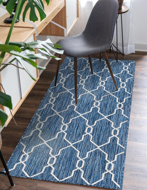 Blue 2' x 6' 1 Outdoor Trellis Runner Area Rug Weather Resistant for Patio, Deck, Terrace, Balcony, Porch Geometric Design Water Safe Outside Carpet for Sale at Rug Engine