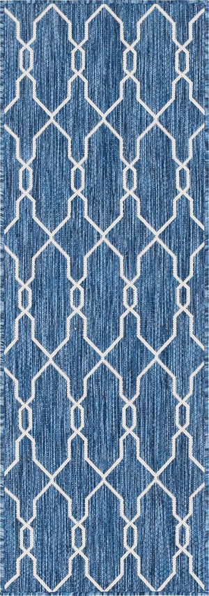 Blue 2' x 6' 1 Outdoor Trellis Runner Area Rug Weather Resistant for Patio, Deck, Terrace, Balcony, Porch Geometric Design Water Safe Outside Carpet for Sale at Rug Engine