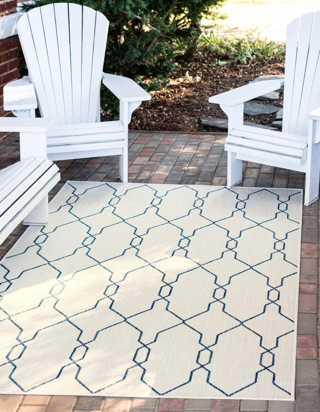 Ivory 4' 1 x 6' 1 Outdoor Trellis Rectangle Area Rug Weather Resistant for Patio, Deck, Terrace, Balcony, Porch Geometric Design Water Safe Outside Carpet for Sale at Rug Engine