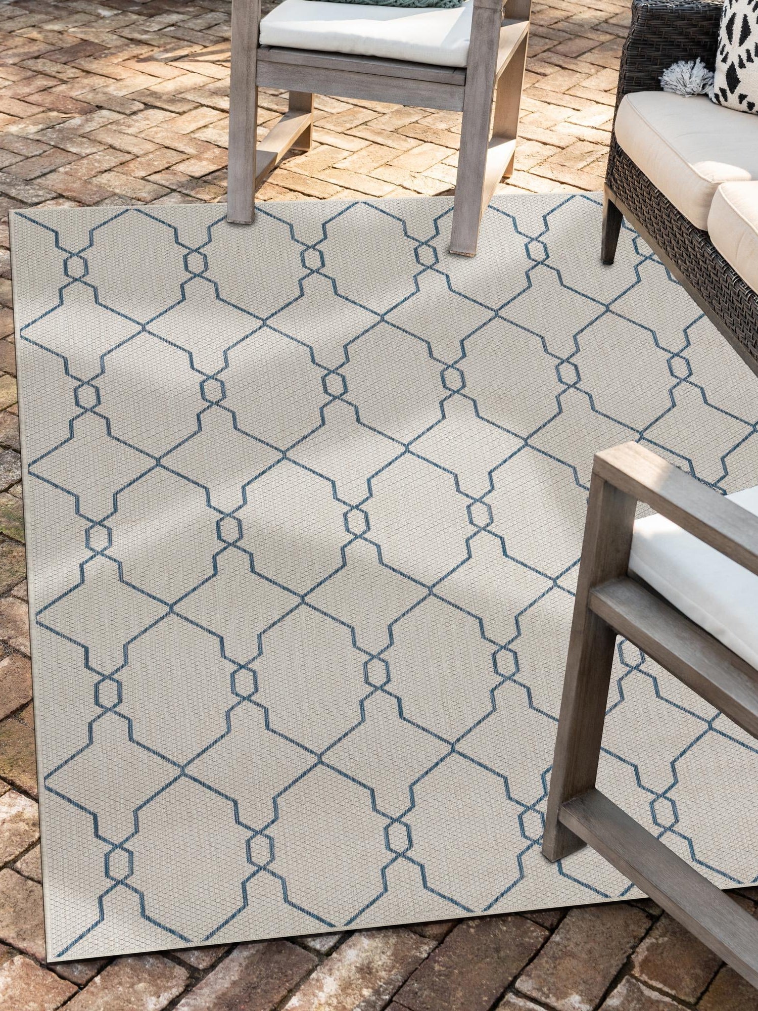 Ivory 5' 1 x 8' Outdoor Trellis Rectangle Area Rug Weather Resistant for Patio, Deck, Terrace, Balcony, Porch Geometric Design Water Safe Outside Carpet for Sale at Rug Engine