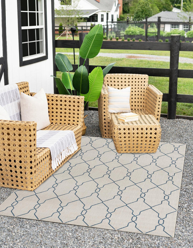 Ivory 5' 1 x 8' Outdoor Trellis Rectangle Area Rug Weather Resistant for Patio, Deck, Terrace, Balcony, Porch Geometric Design Water Safe Outside Carpet for Sale at Rug Engine