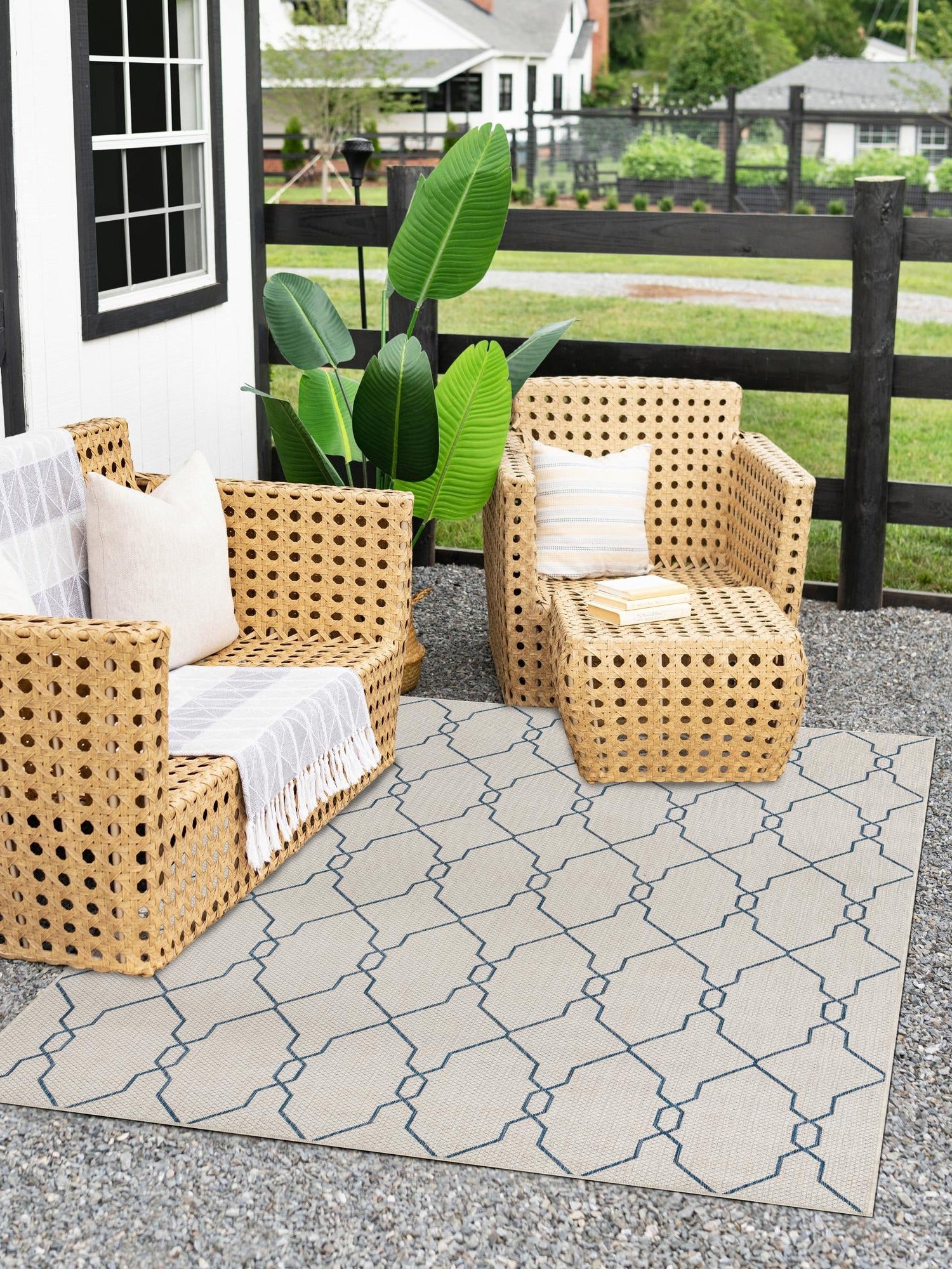 Ivory 7' 1 x 10' Outdoor Trellis Rectangle Area Rug Weather Resistant for Patio, Deck, Terrace, Balcony, Porch Geometric Design Water Safe Outside Carpet for Sale at Rug Engine