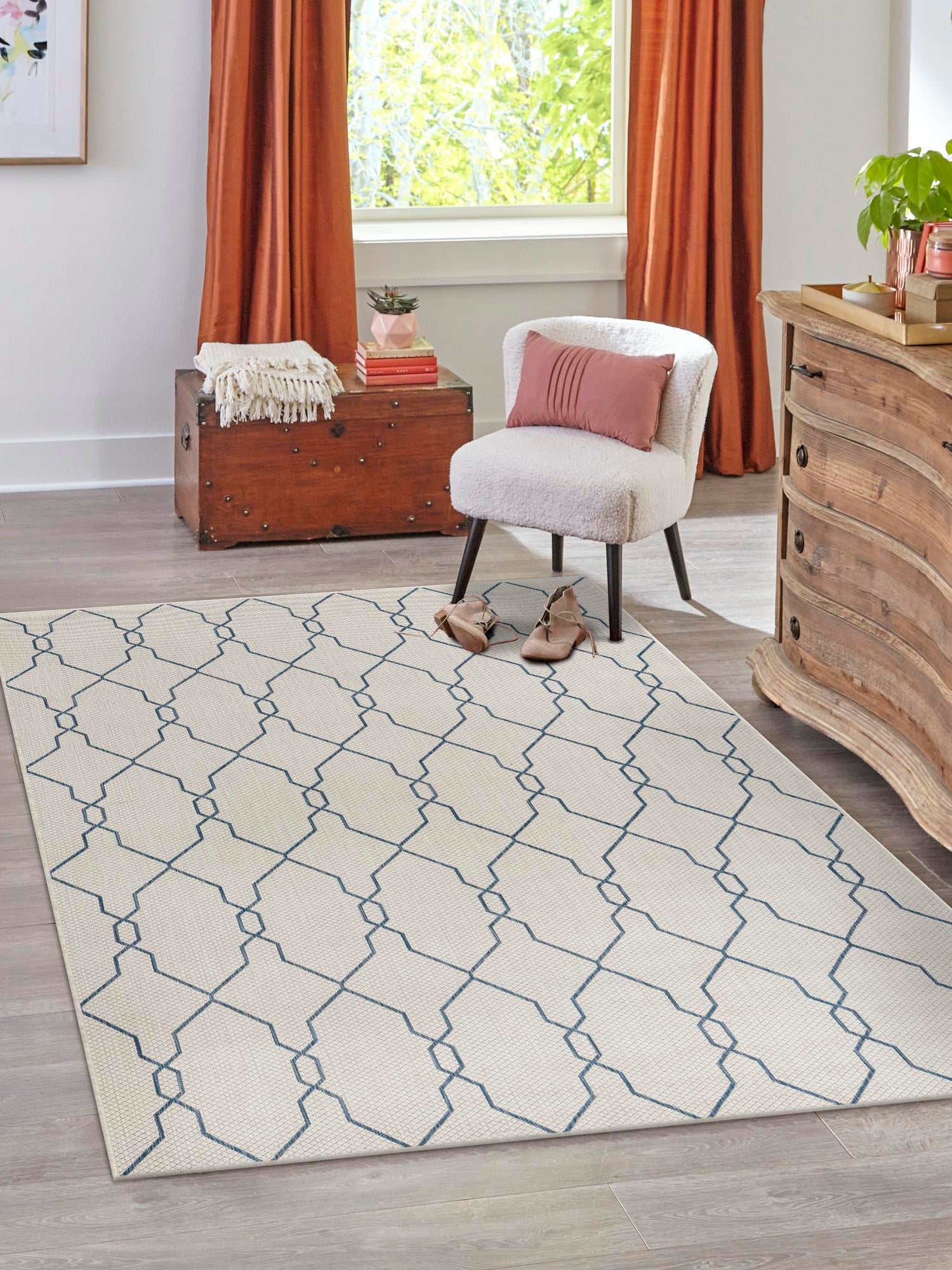 Ivory 8' x 11' 4 Outdoor Trellis Rectangle Area Rug Weather Resistant for Patio, Deck, Terrace, Balcony, Porch Geometric Design Water Safe Outside Carpet for Sale at Rug Engine
