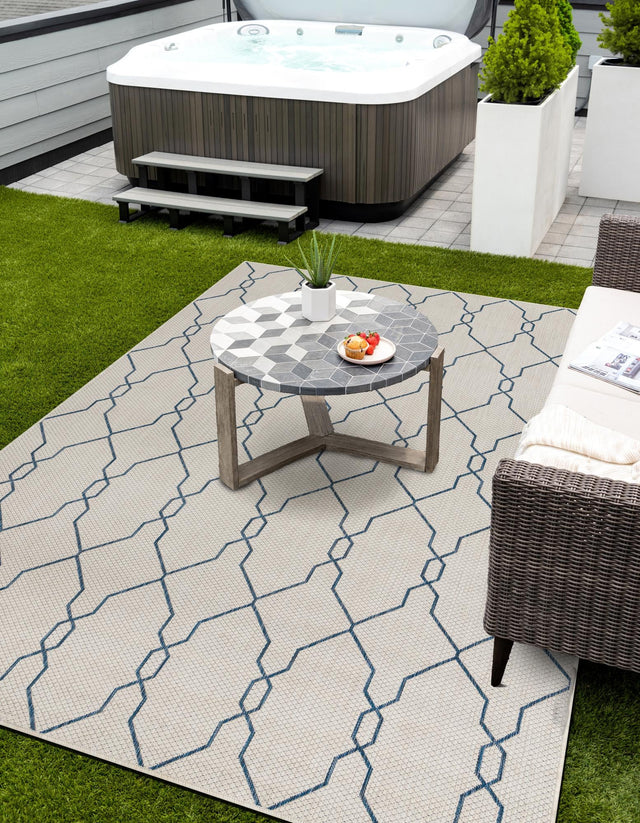 Ivory 8' x 11' 4 Outdoor Trellis Rectangle Area Rug Weather Resistant for Patio, Deck, Terrace, Balcony, Porch Geometric Design Water Safe Outside Carpet for Sale at Rug Engine