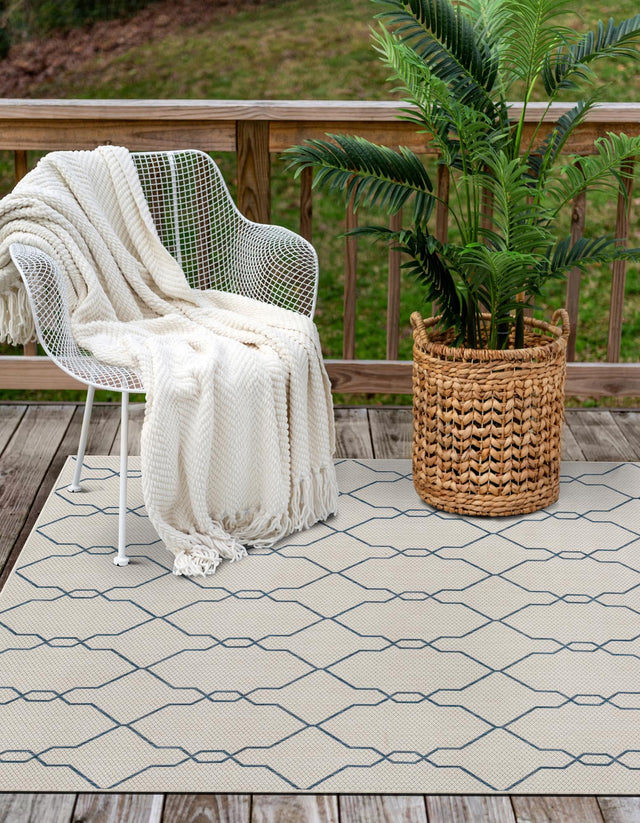 Ivory 8' x 11' 4 Outdoor Trellis Rectangle Area Rug Weather Resistant for Patio, Deck, Terrace, Balcony, Porch Geometric Design Water Safe Outside Carpet for Sale at Rug Engine