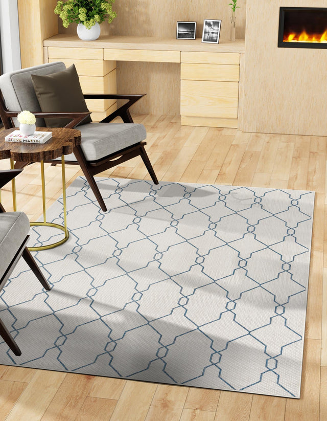 Ivory 8' x 11' 4 Outdoor Trellis Rectangle Area Rug Weather Resistant for Patio, Deck, Terrace, Balcony, Porch Geometric Design Water Safe Outside Carpet for Sale at Rug Engine