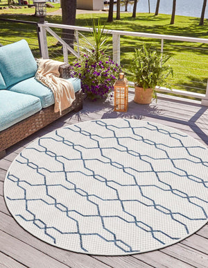 Ivory 4' 1 x 4' 1 Outdoor Trellis Round Area Rug Weather Resistant for Patio, Deck, Terrace, Balcony, Porch Geometric Design Water Safe Outside Carpet for Sale at Rug Engine