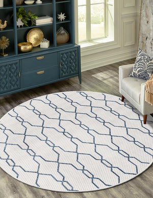 Ivory 4' 1 x 4' 1 Outdoor Trellis Round Area Rug Weather Resistant for Patio, Deck, Terrace, Balcony, Porch Geometric Design Water Safe Outside Carpet for Sale at Rug Engine