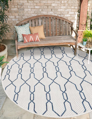 Ivory 4' 1 x 4' 1 Outdoor Trellis Round Area Rug Weather Resistant for Patio, Deck, Terrace, Balcony, Porch Geometric Design Water Safe Outside Carpet for Sale at Rug Engine
