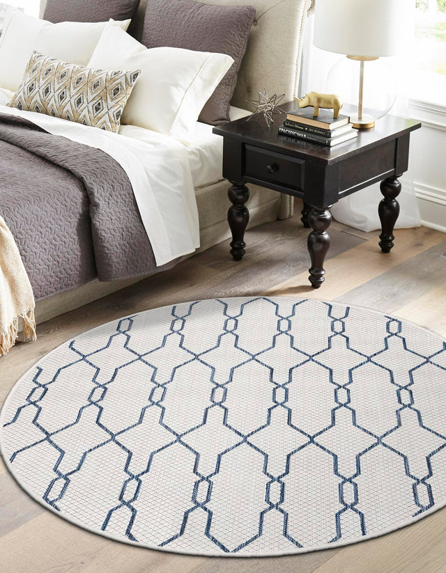 Ivory 4' 1 x 4' 1 Outdoor Trellis Round Area Rug Weather Resistant for Patio, Deck, Terrace, Balcony, Porch Geometric Design Water Safe Outside Carpet for Sale at Rug Engine