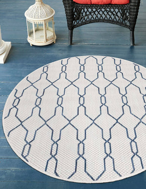 Ivory 4' 1 x 4' 1 Outdoor Trellis Round Area Rug Weather Resistant for Patio, Deck, Terrace, Balcony, Porch Geometric Design Water Safe Outside Carpet for Sale at Rug Engine