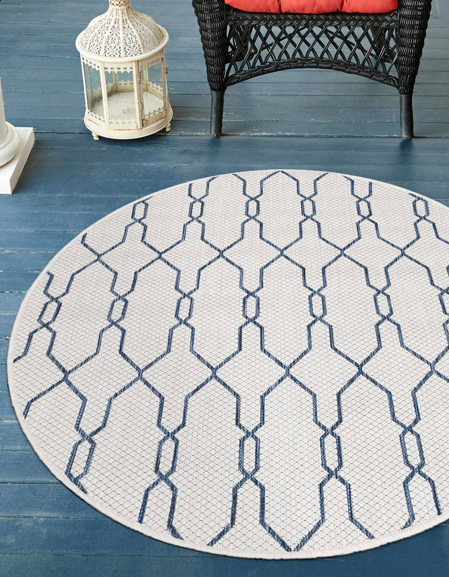 Ivory 4' 1 x 4' 1 Outdoor Trellis Round Area Rug Weather Resistant for Patio, Deck, Terrace, Balcony, Porch Geometric Design Water Safe Outside Carpet for Sale at Rug Engine