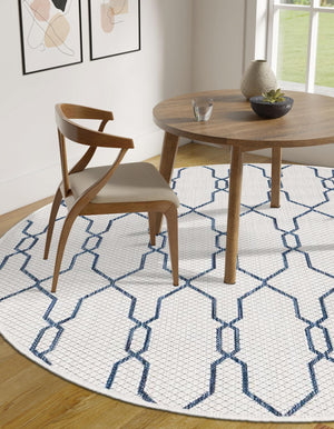 Ivory 4' 1 x 4' 1 Outdoor Trellis Round Area Rug Weather Resistant for Patio, Deck, Terrace, Balcony, Porch Geometric Design Water Safe Outside Carpet for Sale at Rug Engine
