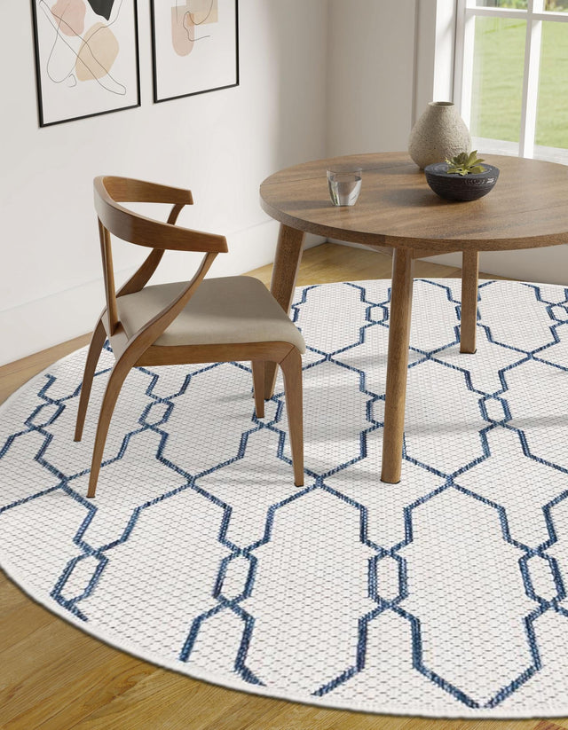 Ivory 4' 1 x 4' 1 Outdoor Trellis Round Area Rug Weather Resistant for Patio, Deck, Terrace, Balcony, Porch Geometric Design Water Safe Outside Carpet for Sale at Rug Engine