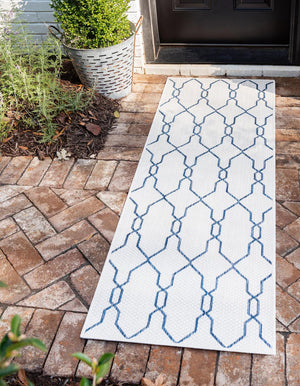 Ivory 2' x 6' 1 Outdoor Trellis Runner Area Rug Weather Resistant for Patio, Deck, Terrace, Balcony, Porch Geometric Design Water Safe Outside Carpet for Sale at Rug Engine