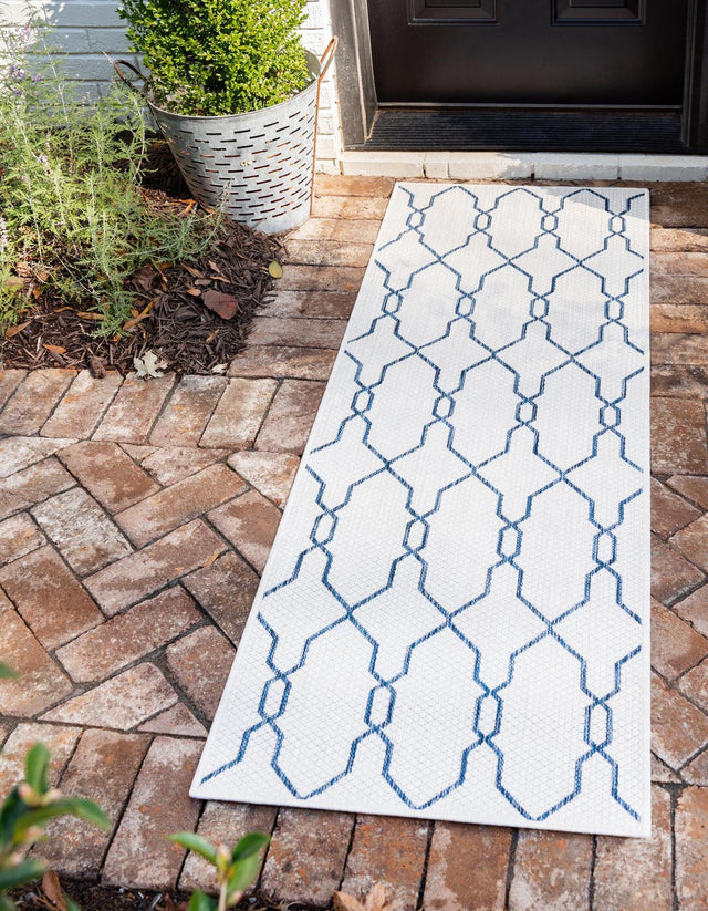 Ivory 2' x 6' 1 Outdoor Trellis Runner Area Rug Weather Resistant for Patio, Deck, Terrace, Balcony, Porch Geometric Design Water Safe Outside Carpet for Sale at Rug Engine