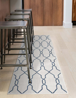 Ivory 2' x 6' 1 Outdoor Trellis Runner Area Rug Weather Resistant for Patio, Deck, Terrace, Balcony, Porch Geometric Design Water Safe Outside Carpet for Sale at Rug Engine