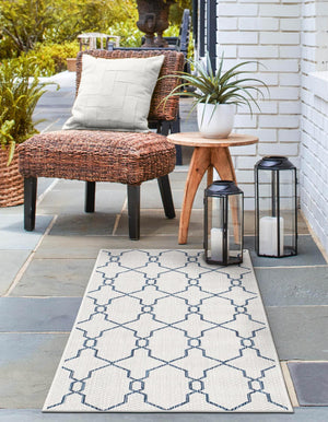 Ivory 2' x 6' 1 Outdoor Trellis Runner Area Rug Weather Resistant for Patio, Deck, Terrace, Balcony, Porch Geometric Design Water Safe Outside Carpet for Sale at Rug Engine