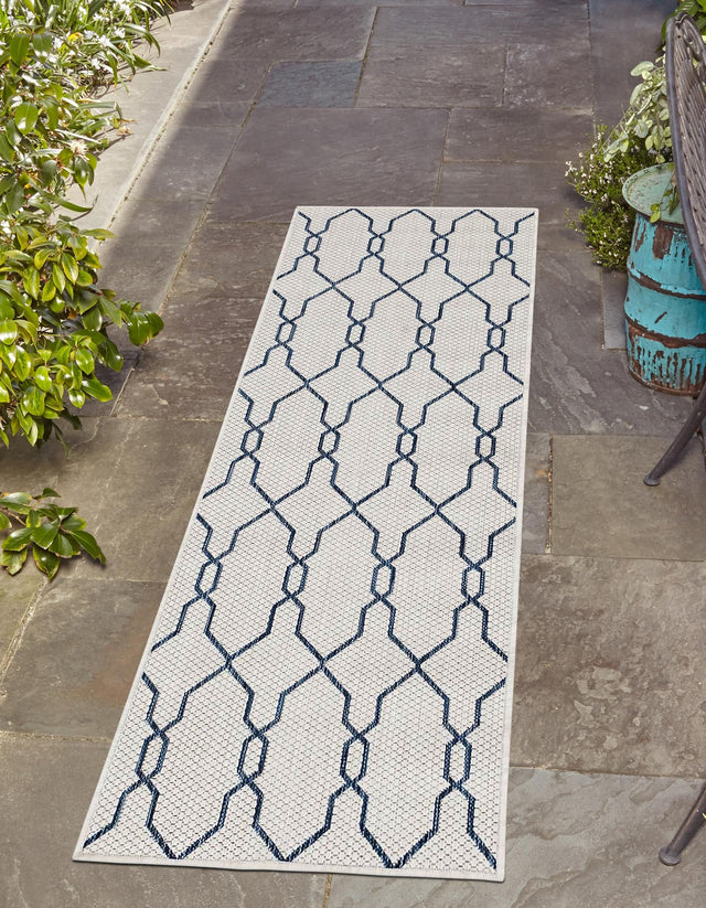 Ivory 2' x 6' 1 Outdoor Trellis Runner Area Rug Weather Resistant for Patio, Deck, Terrace, Balcony, Porch Geometric Design Water Safe Outside Carpet for Sale at Rug Engine