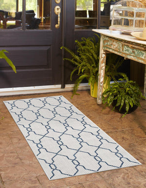 Ivory 2' x 6' 1 Outdoor Trellis Runner Area Rug Weather Resistant for Patio, Deck, Terrace, Balcony, Porch Geometric Design Water Safe Outside Carpet for Sale at Rug Engine