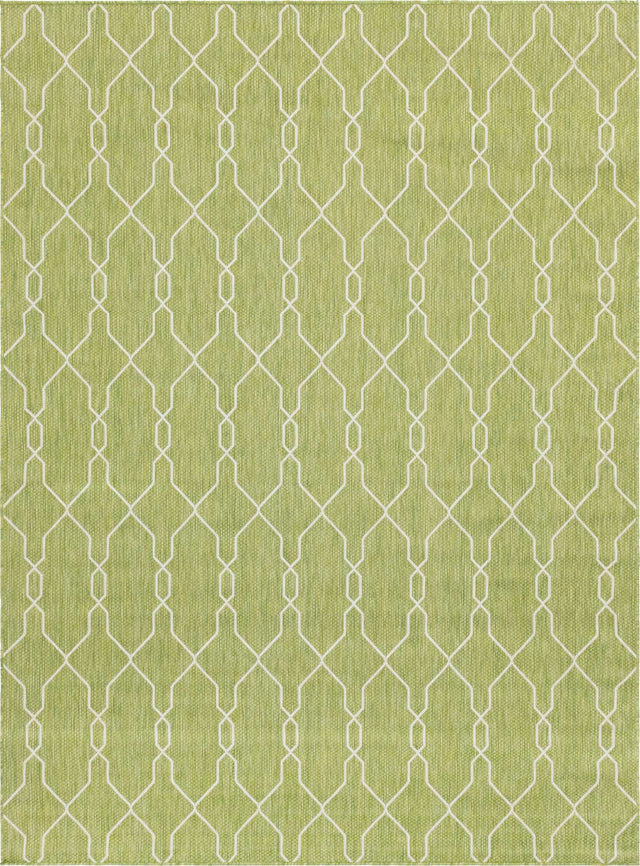 Green 7' 10 x 11' Outdoor Trellis Rectangle Area Rug Weather Resistant for Patio, Deck, Terrace, Balcony, Porch Geometric Design Water Safe Outside Carpet for Sale at Rug Engine
